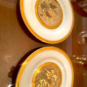 Set Of 2 Japanese Art Of Chokin Gilded Gold Plates